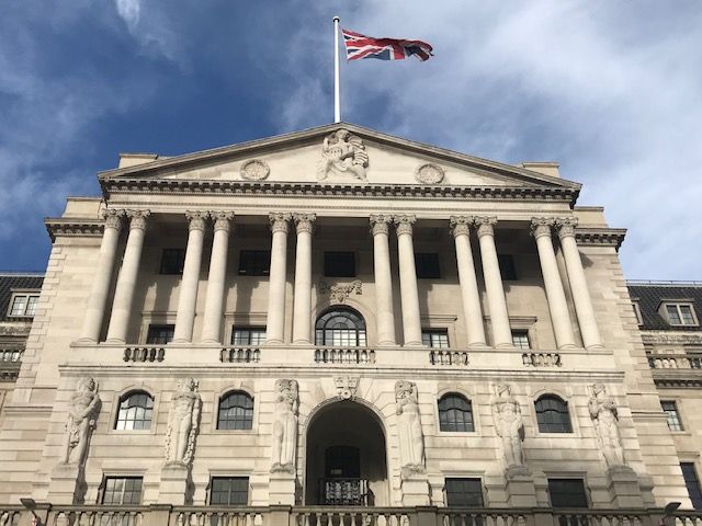 Picture of the Bank of England London sunny sky union flag jack twindig anthony codling