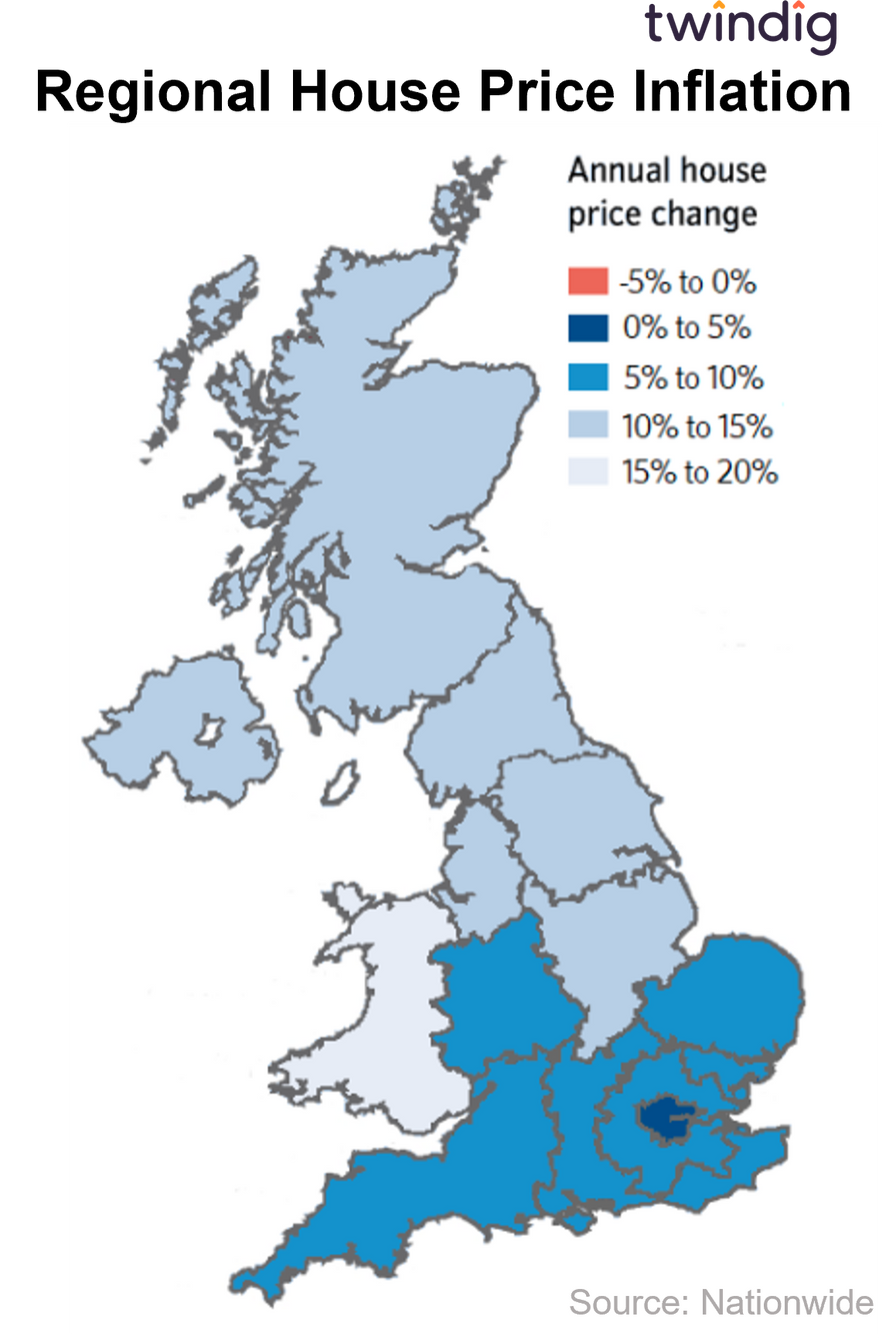 Picture of regional house price inflation across the UK twindig Housing Hailey