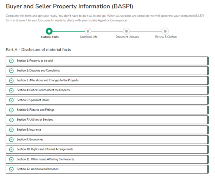 Picture image of the BASPI form Part 1 Material Facts Home Buying and selling group twindig Housing Hailey